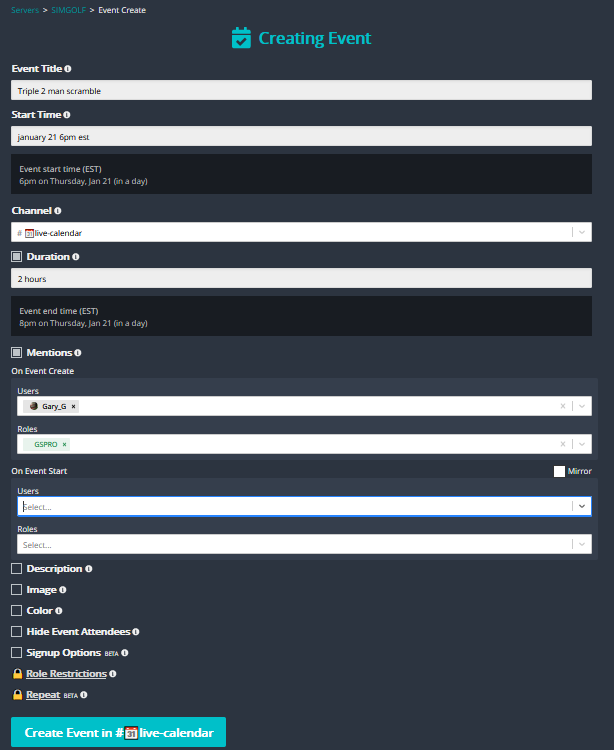 Create an Event in Discord – SIMGOLF.CLUB Blog